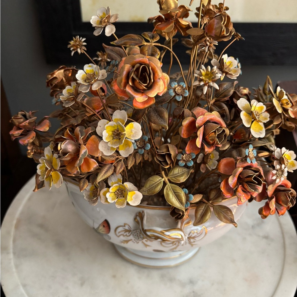 Mottahedeh Faux Metal Florals in Orange and Gold Accents